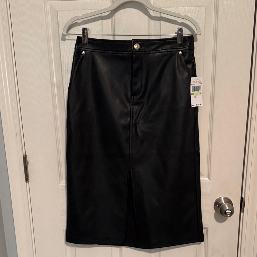 NWT Michael Kors Black Leather Skirt Size 4